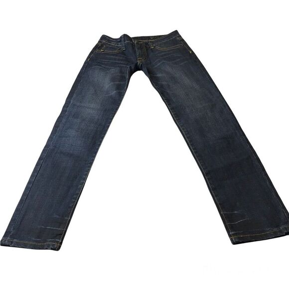 YASO‎ Womens Jeans JR Sz 3/4 27 Dark Wash Bling Embellished Stretch Distressed - Picture 1 of 11